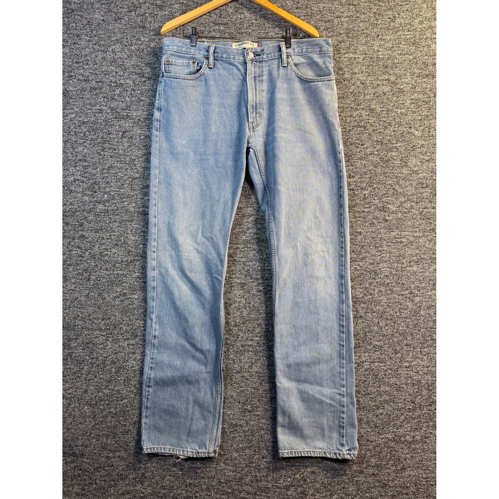 Levis 505 Straight Fit Mens Jeans 36x36 Light Wash Blue Cotton Zip Fly 005054891